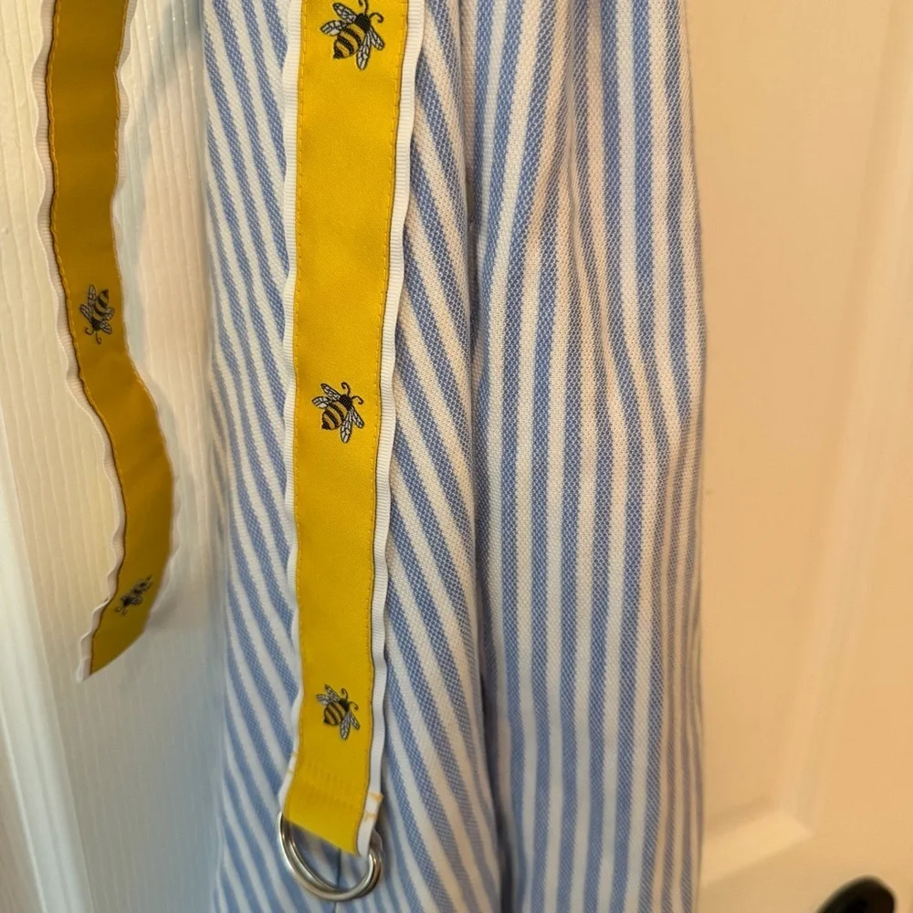 Ralph Lauren Blue and White Striped Polo Shirt Dress with Yellow Belt